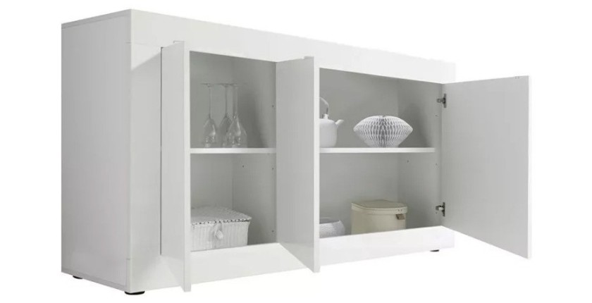 Buffet 3 portes, collection ISORA, coloris blanc laqué brillant