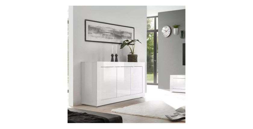 Buffet 3 portes, collection ISORA, coloris blanc laqué brillant