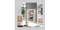 Vitrine 4 portes, collection CISA, coloris blanc laqué brillant et chêne clair