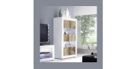 Vitrine 4 portes, collection CISA, coloris blanc laqué brillant et chêne clair