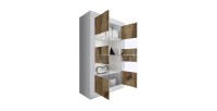 Vitrine 4 portes, collection CISA, coloris blanc laqué brillant et chêne clair