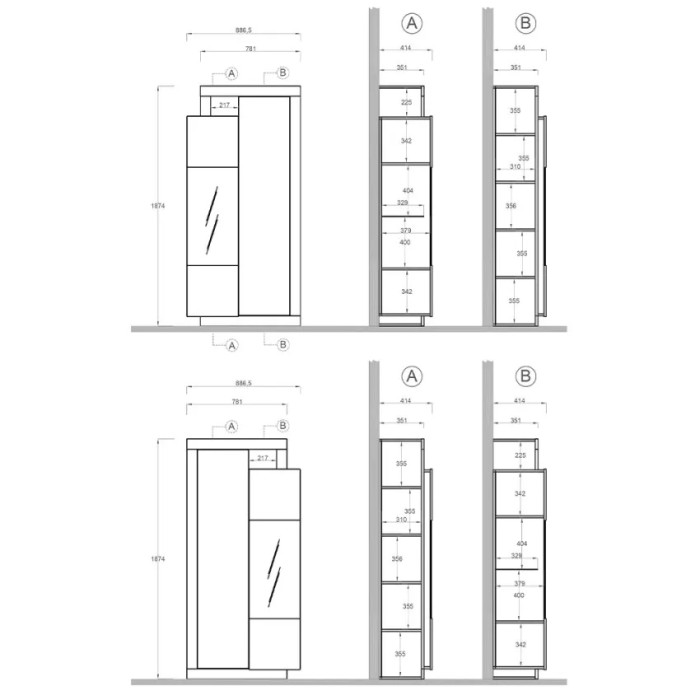 Vetrina 2 porte collezione DOMI. Colori grigio antracite e quercia scura