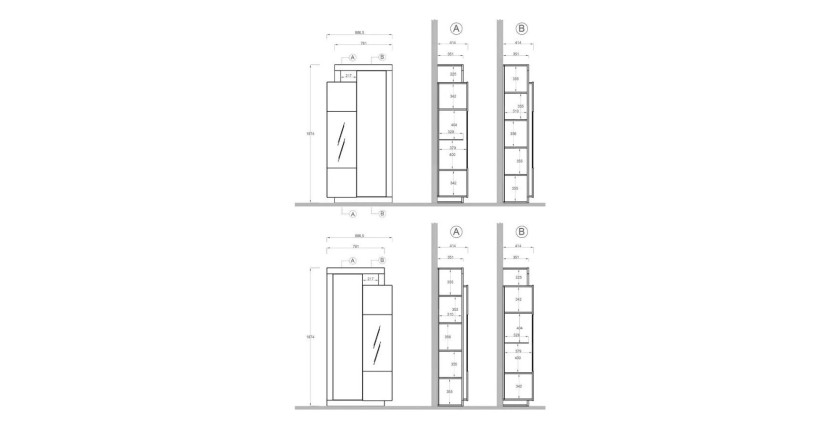 Vitrine 2 portes collection DOMI. Coloris gris anthracite et chêne foncé
