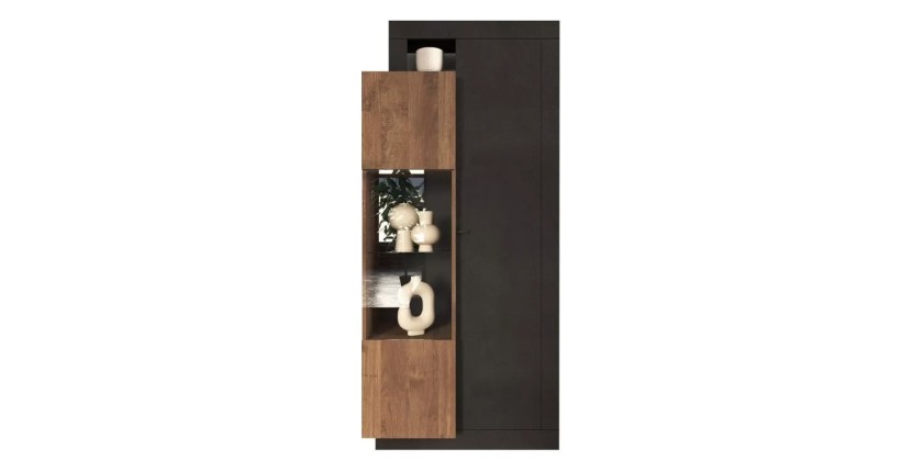 Vitrine 2 portes collection DOMI. Coloris gris anthracite et chêne foncé