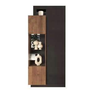 Vitrine 2 portes collection DOMI. Coloris gris anthracite et chêne foncé