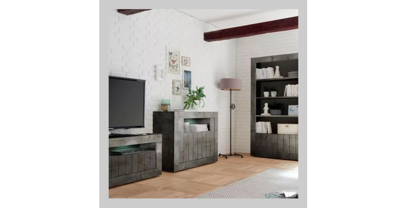 Buffet 2 portes battantes en bois, couleur gris foncé, collection URBAN