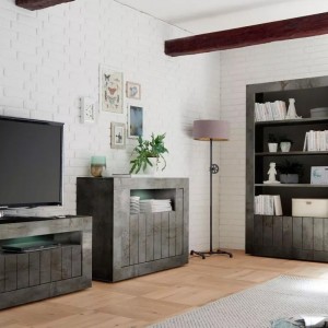 Buffet 2 portes battantes en bois, couleur gris foncé, collection URBAN