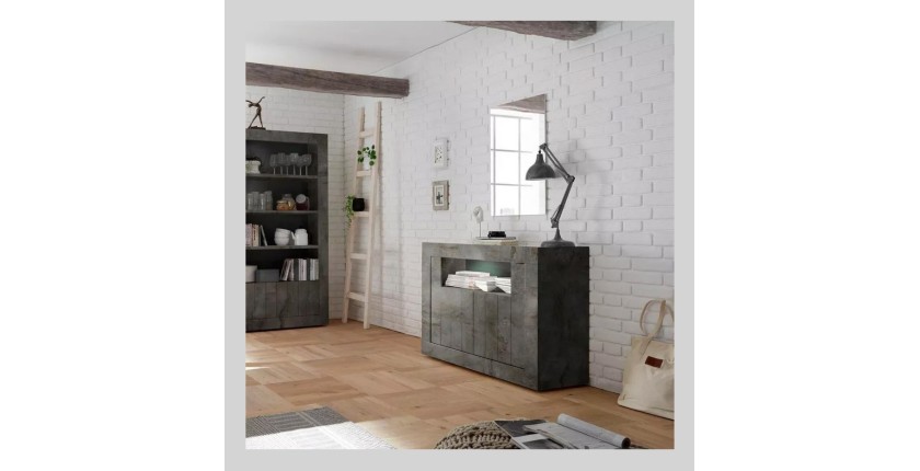 Buffet 2 portes battantes en bois, couleur gris foncé, collection URBAN