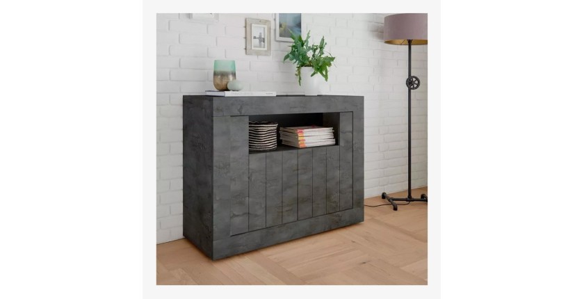 Buffet 2 portes battantes en bois, couleur gris foncé, collection URBAN