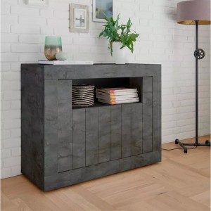 Buffet 2 portes battantes en bois, couleur gris foncé, collection URBAN