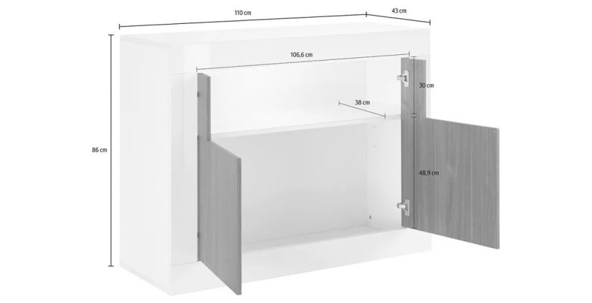 Buffet 2 portes battantes en bois, couleur gris foncé, collection URBAN