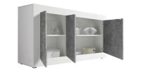 Buffet 3 portes, collection CISA, coloris blanc et gris effet béton, idéal pour votre salon ou salle à manger