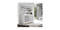 Buffet 3 portes, collection CISA, coloris blanc et gris effet béton, idéal pour votre salon ou salle à manger