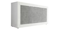 Buffet 3 portes, collection CISA, coloris blanc et gris effet béton, idéal pour votre salon ou salle à manger