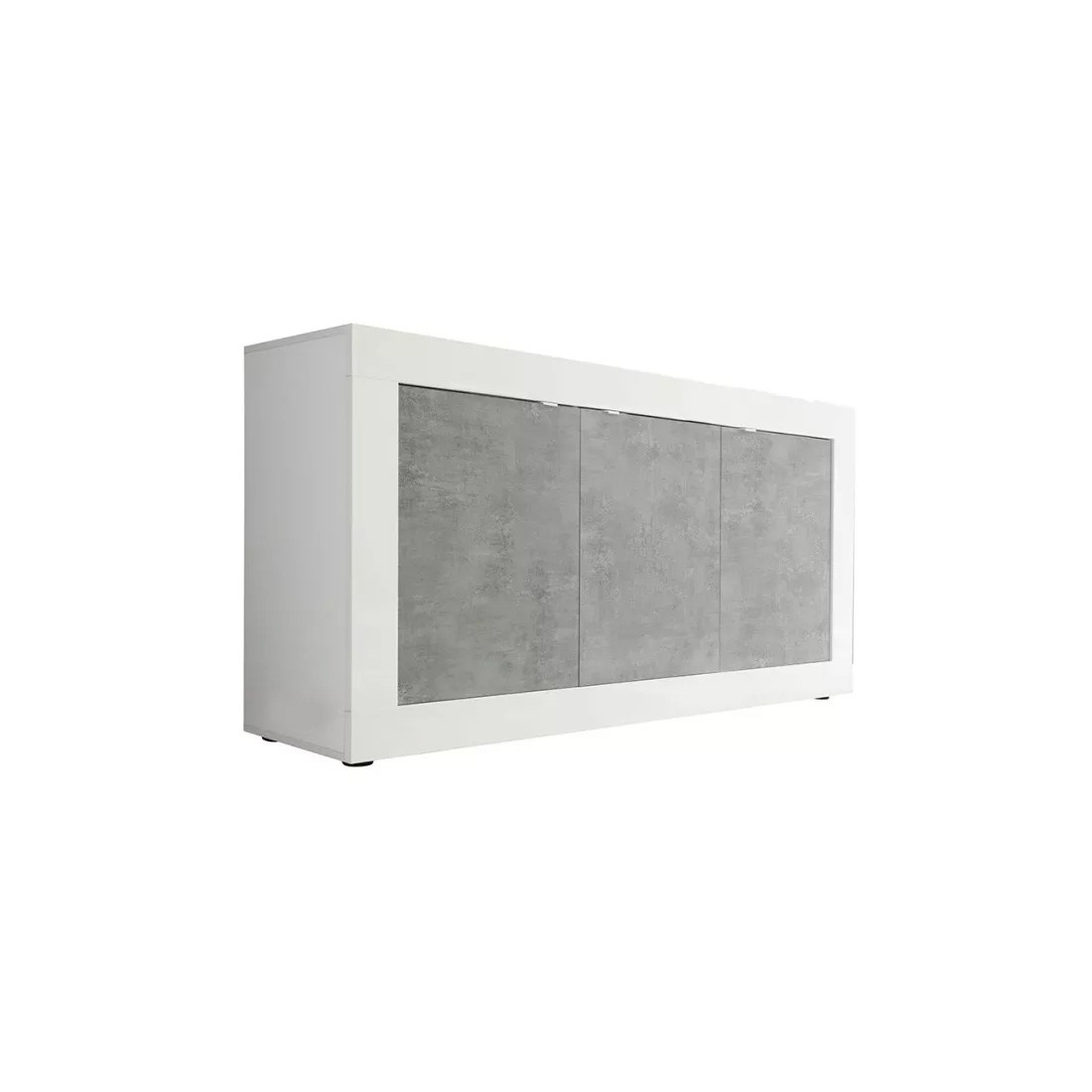 Buffet 3 portes, collection CISA, coloris blanc et gris effet béton, idéal pour votre salon ou salle à manger