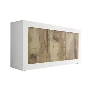 Aparador de 3 puertas, colección CISA, en colores blanco y roble claro, ideal para su salón o comedor.