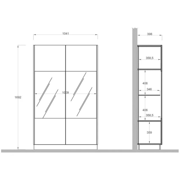 Vitrine design 2 portes, collection DOMI, gris anthracite/chêne foncé