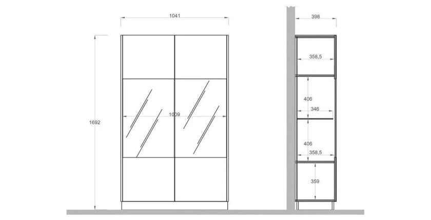 Vitrine design 2 portes, collection DOMI, gris anthracite/chêne foncé