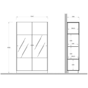 Vitrine design 2 portes, collection DOMI, gris anthracite/chêne foncé