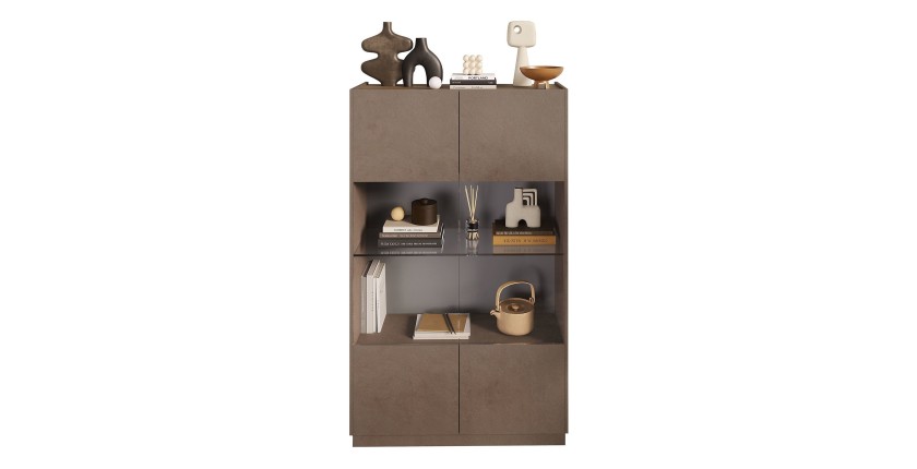 Vitrine design 2 portes, collection DOMI, gris anthracite/chêne foncé