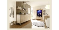 Vitrine SHOW – 2 portes en verre et 1 tiroir – Coloris chêne clair – Design moderne
