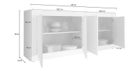 Buffet 4 portes, collection CISA, coloris blanc et chêne clair, idéal pour un salon ou une salle à manger moderne