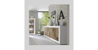 Buffet 4 portes, collection CISA, coloris blanc et chêne clair, idéal pour un salon ou une salle à manger moderne