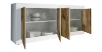 Buffet 4 portes, collection CISA, coloris blanc et chêne clair, idéal pour un salon ou une salle à manger moderne