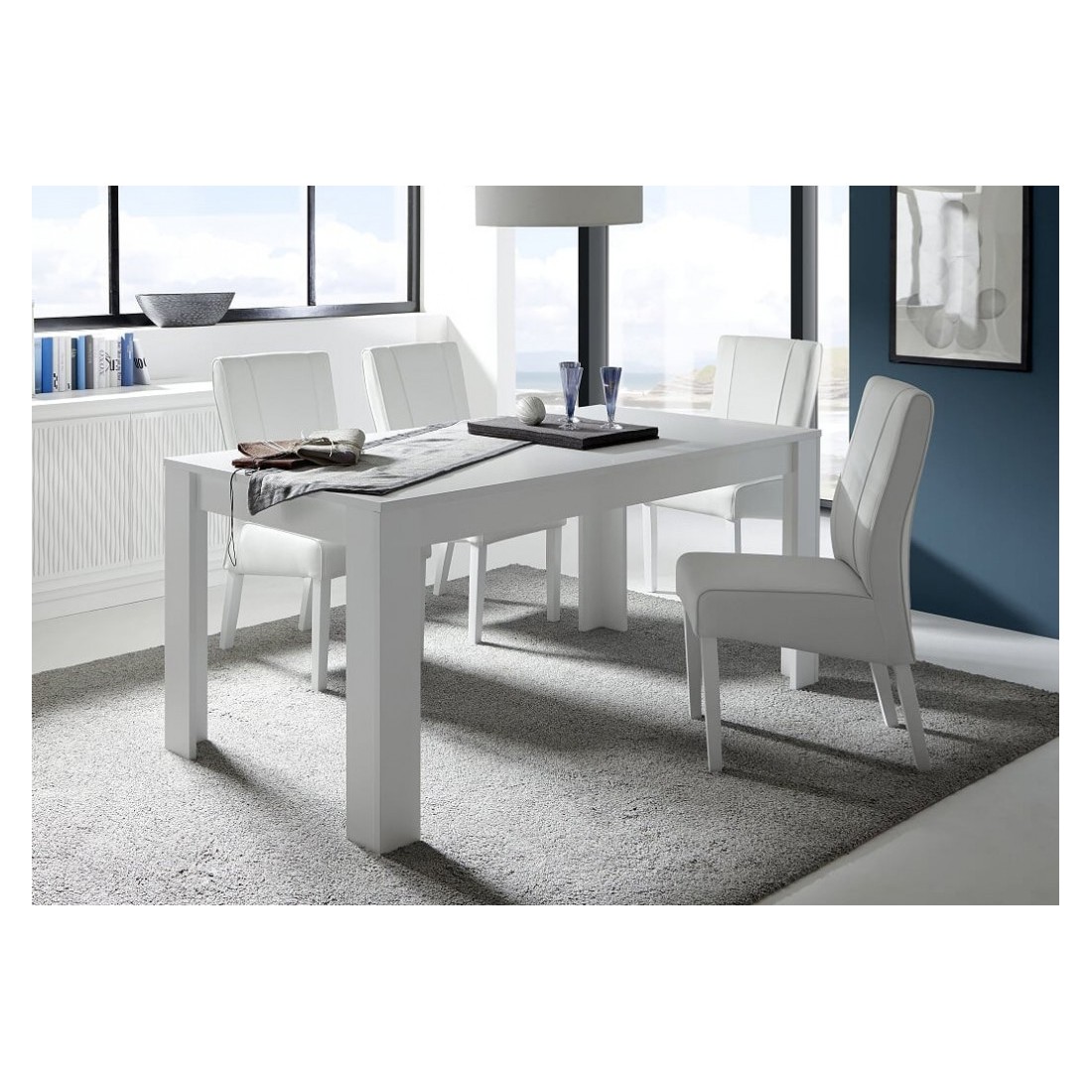 Table 180x90, Collection FALL, couleur blanc laqué mat