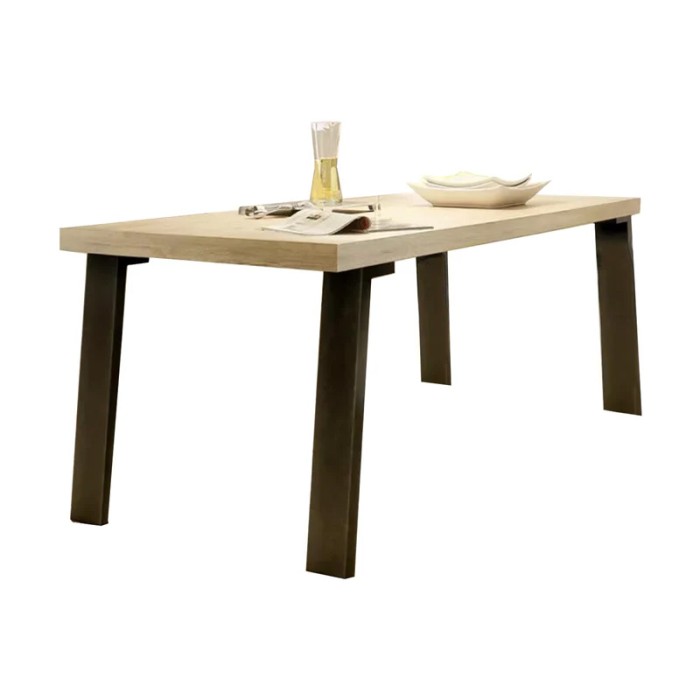 Table 168x88cm avec pieds en métal, Collection SHOW, coloris chêne clair