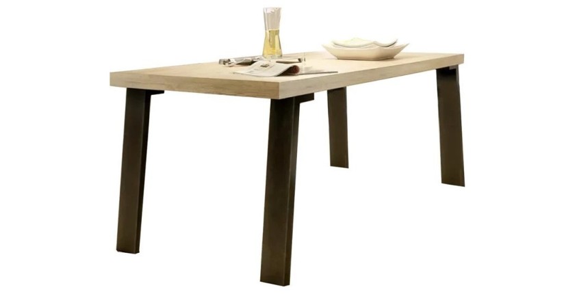 Table 168x88cm avec pieds en métal, Collection SHOW, coloris chêne clair
