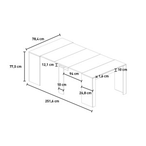 Console extensible, Collection NOSOL, couleur blanc effet bois, dimensions 54x78cm