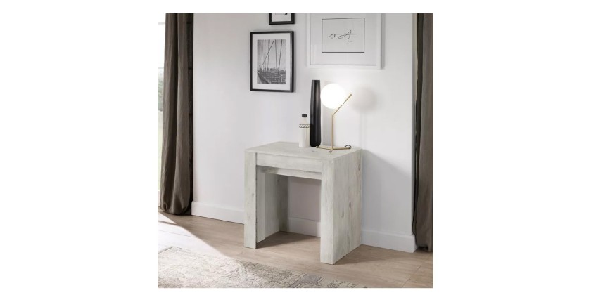 Console extensible, Collection NOSOL, couleur blanc effet bois, dimensions 54x78cm