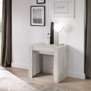 Console extensible, Collection NOSOL, couleur blanc effet bois, dimensions 54x78cm