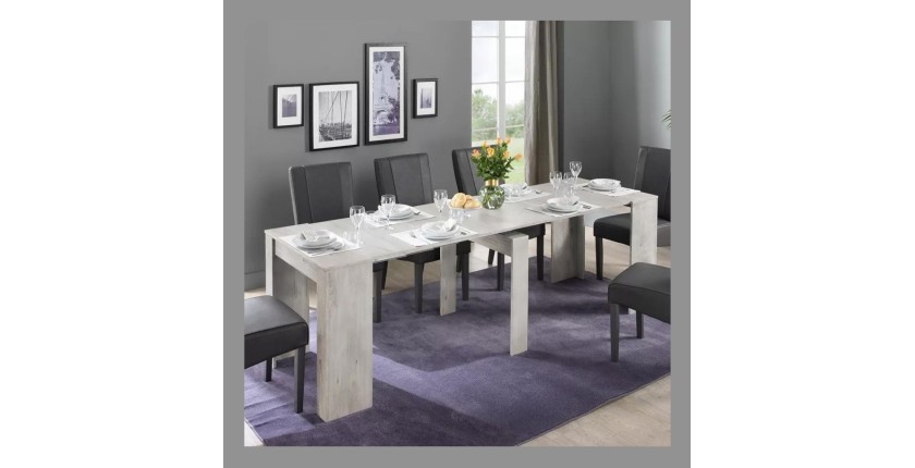 Console extensible, Collection NOSOL, couleur blanc effet bois, dimensions 54x78cm