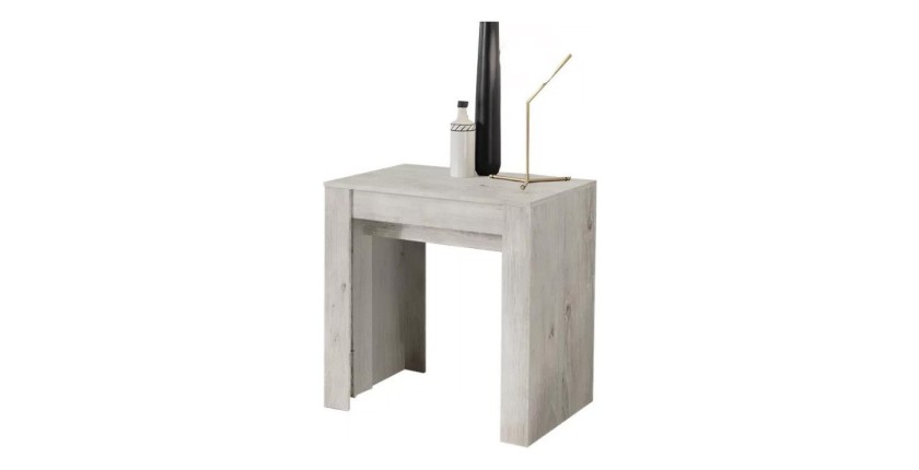 Console extensible, Collection NOSOL, couleur blanc effet bois, dimensions 54x78cm