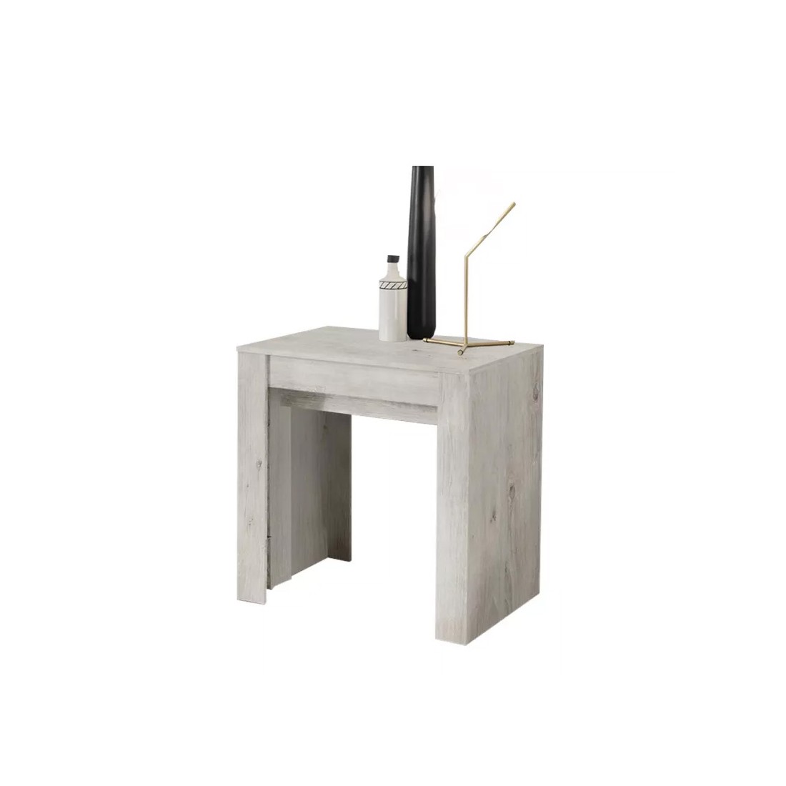Console extensible, Collection NOSOL, couleur blanc effet bois, dimensions 54x78cm