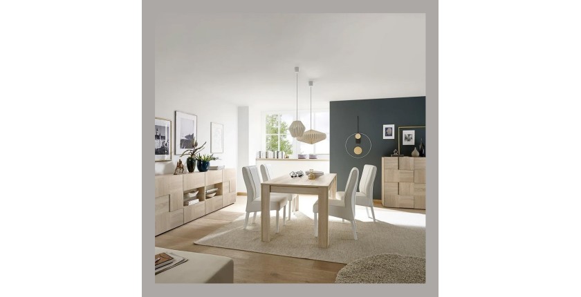 Table extensible jusqu'à 220x90, Collection ZEFIR, coloris chêne clair.