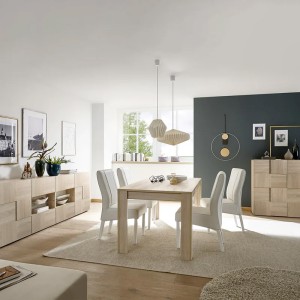 Table extensible jusqu'à 220x90, Collection ZEFIR, coloris chêne clair.