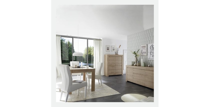 Table extensible jusqu'à 220x90, Collection ZEFIR, coloris chêne clair.