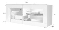 Meuble TV 1 porte, collection CISA, coloris blanc laqué brillant et gris effet béton