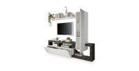 Ensemble meubles salon avec rangements 220 cm, collection BURA, blanc laqué/gris anthracite