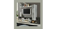 Ensemble meubles salon avec rangements 220 cm, collection BURA, blanc laqué/gris anthracite