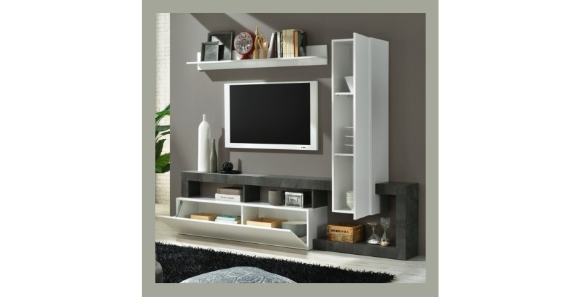 Ensemble meubles salon avec rangements 220 cm, collection BURA, blanc laqué/gris anthracite