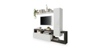 Ensemble meubles salon avec rangements 220 cm, collection BURA, blanc laqué/gris anthracite