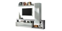 Ensemble meubles salon avec rangements, collection BURA, longueur 219 cm, blanc laqué/gris béton