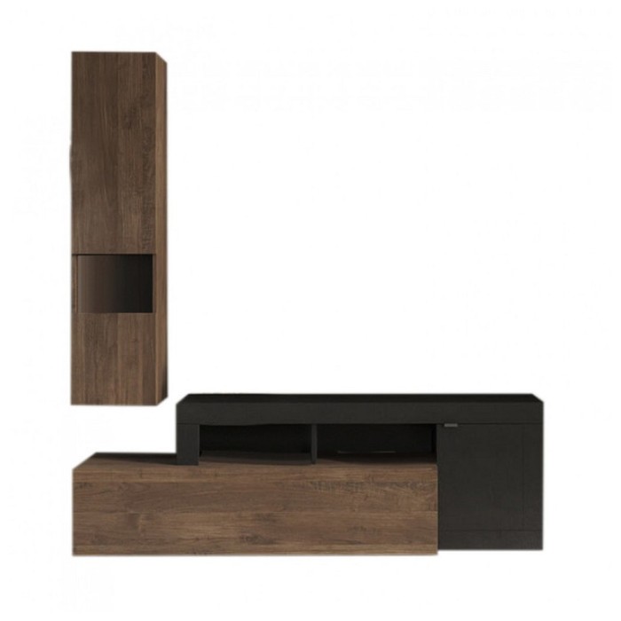 Wohnzimmermöbel-Set FREDO – Modernes Design – Schwarz und Dunkleiche – 2 Türen und Schublade