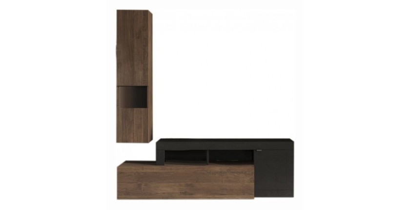 Wohnzimmermöbel-Set FREDO – Modernes Design – Schwarz und Dunkleiche – 2 Türen und Schublade