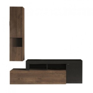 Wohnzimmermöbel-Set FREDO – Modernes Design – Schwarz und Dunkleiche – 2 Türen und Schublade