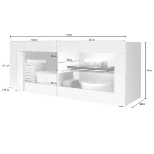Meuble TV 1 porte, collection CISA, coloris blanc laqué brillant et chêne clair
